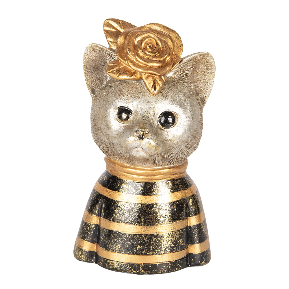 [6PR5074] Statua Decorativa Gatto Color oro Marrone 11x9x18 cm