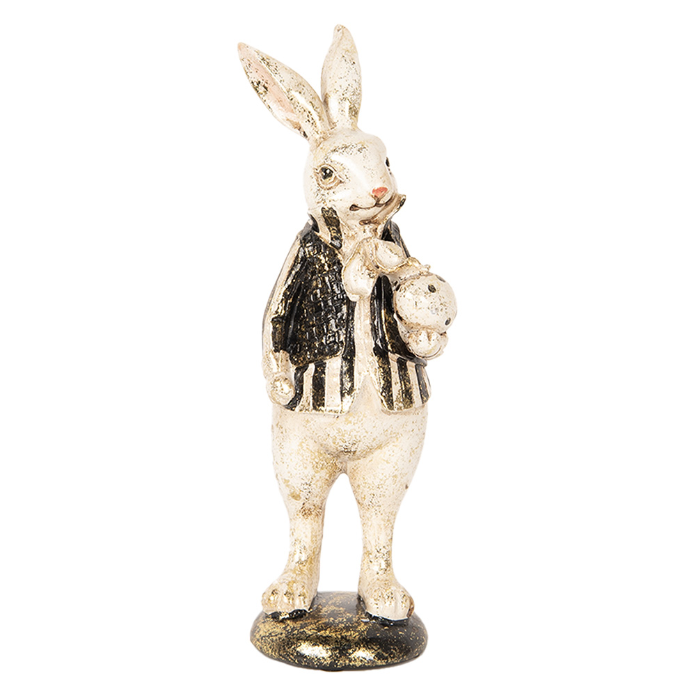 [6PR5098] Statua Decorativa Coniglio Beige Nero 8x9x25 cm