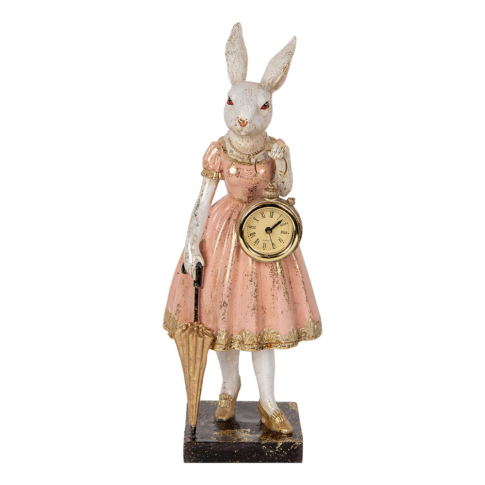 [6PR5138] Deko Kaninchen Weiß Rosa 14x11x34 cm