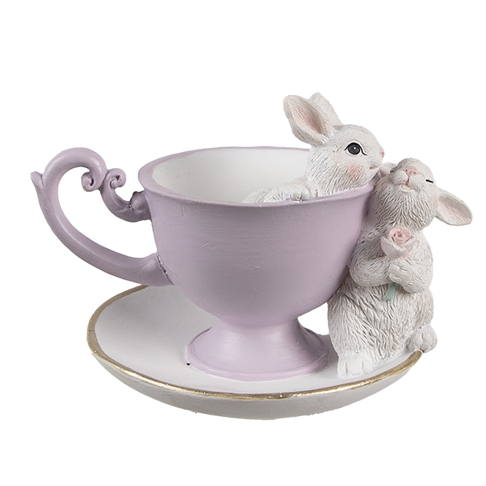[6PR5177] Décoration Lapins Blanc Violet 16x13x12 cm