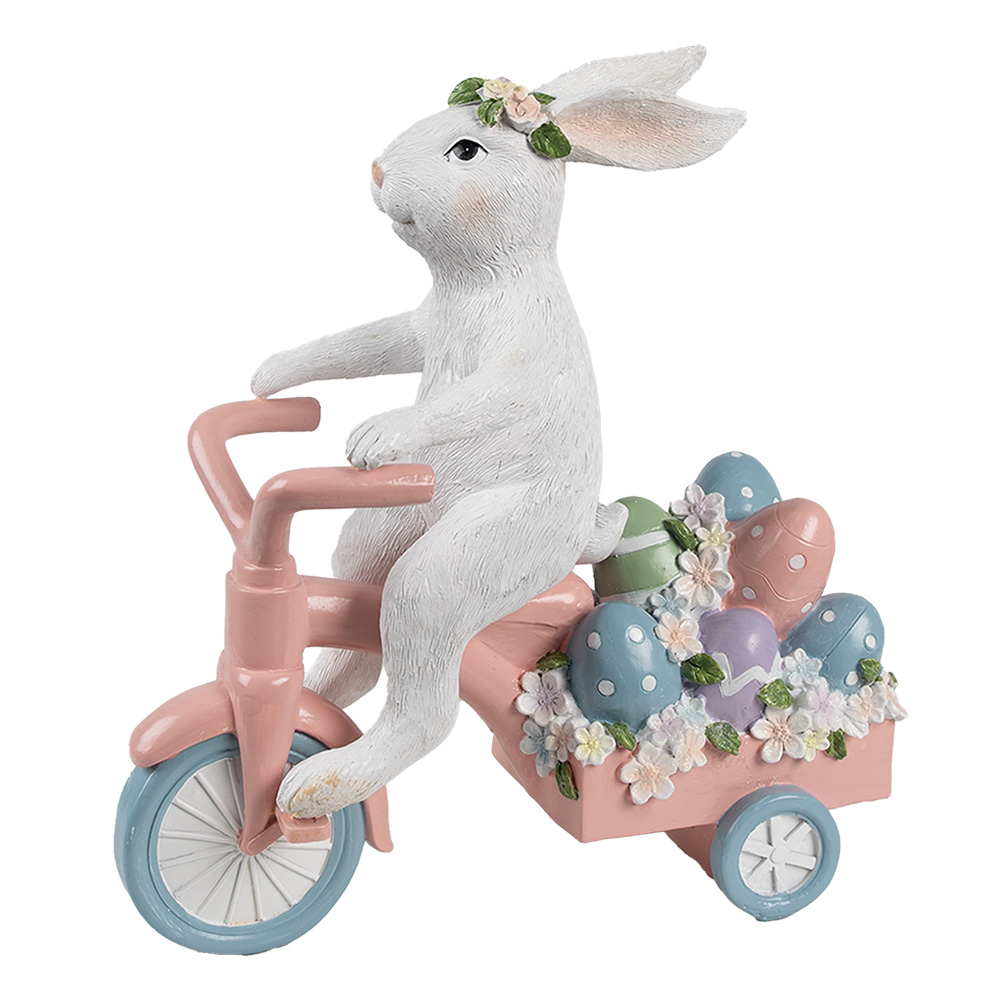 [6PR5220] Dekoration Kaninchen auf Fahrrad Weiß Rosa 29x12x31 cm