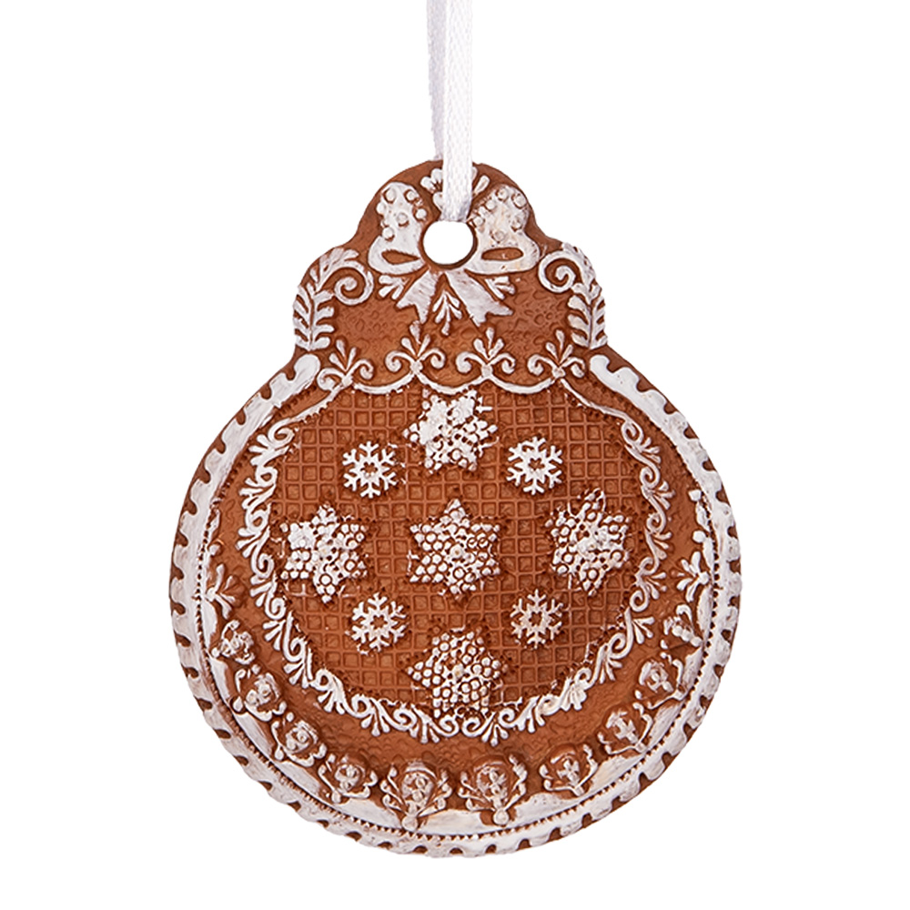 [6PR5319] Décoration pendentif Boule de Noël Marron Blanc 8x2x10 cm