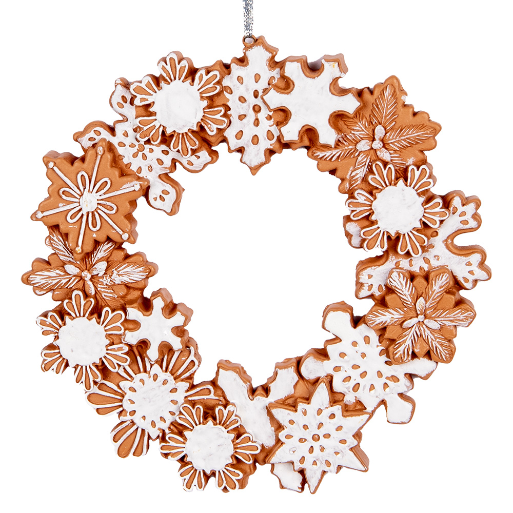 [6PR5320] Décoration pendentif Couronne Marron Blanc Ø 18x2 cm