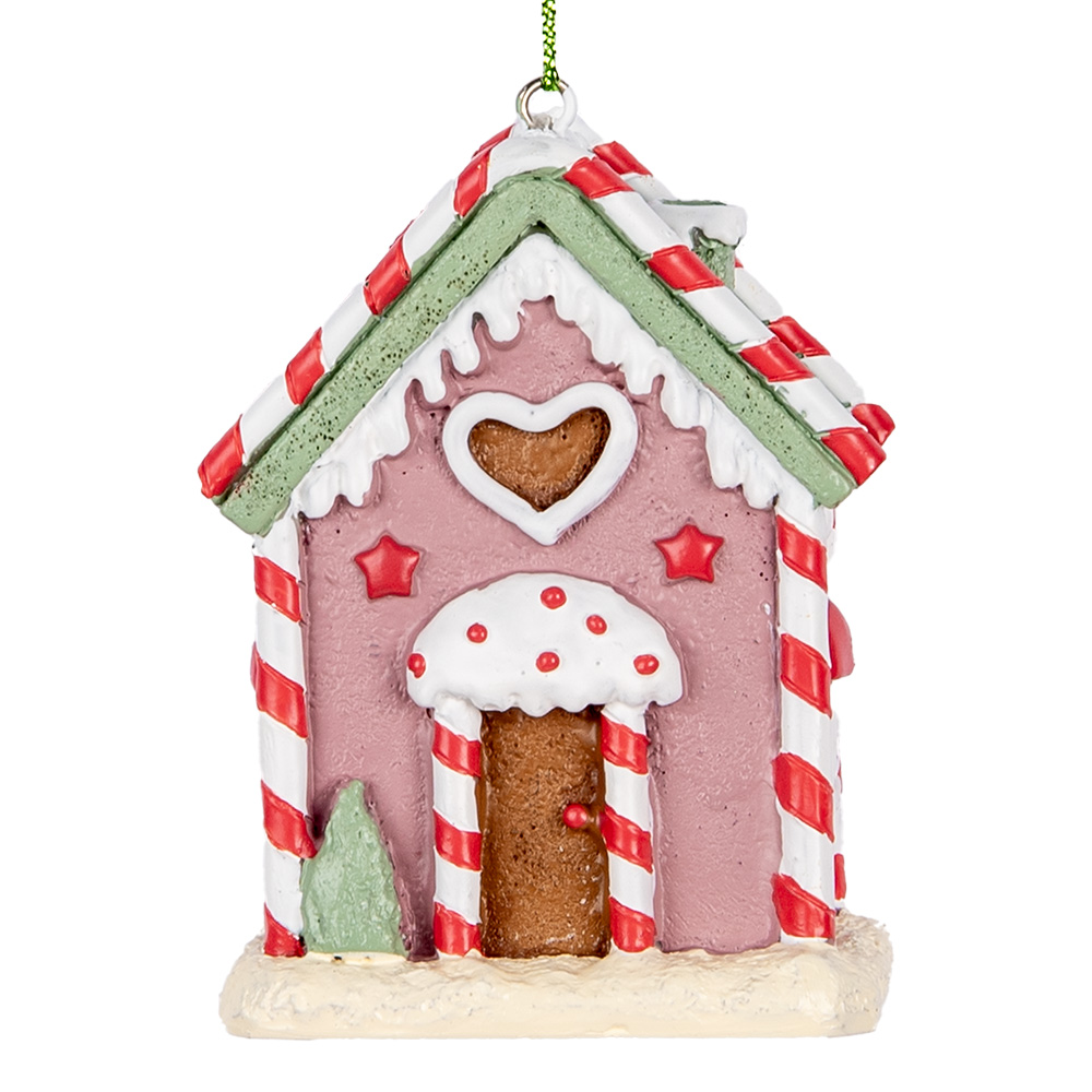 [6PR5325] Ciondolo di decorazione di una casetta Rosa Bianco 6x4x8 cm