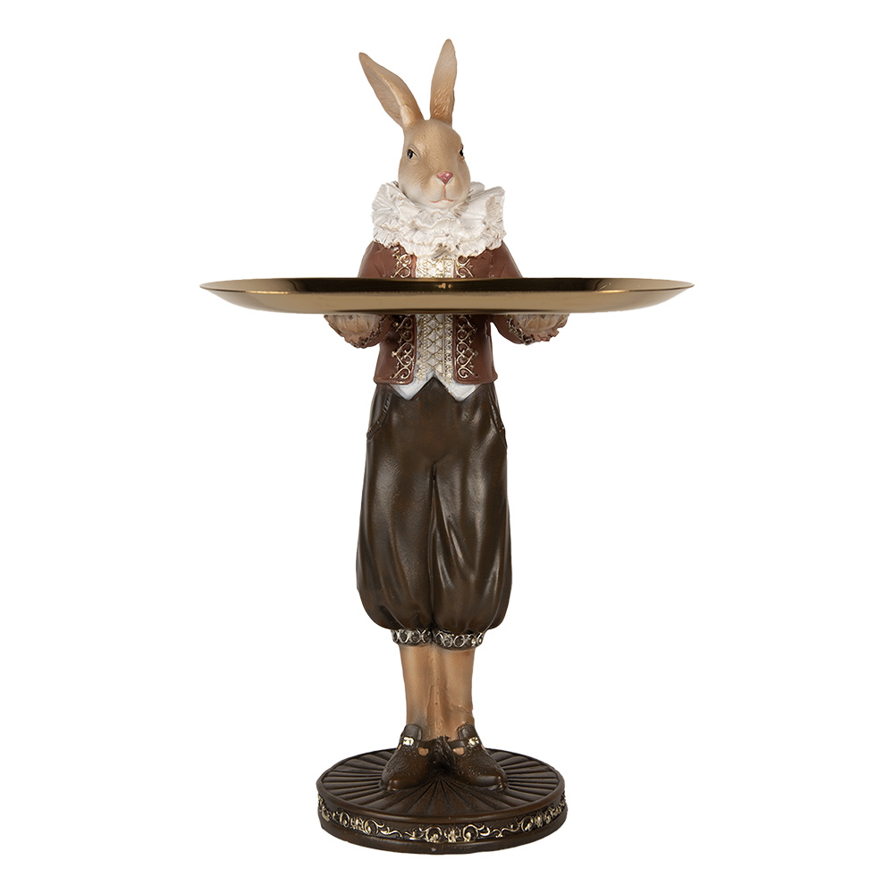 [6PR5360] Decoration rabbit with platter Beige Brown 18x17x31 cm