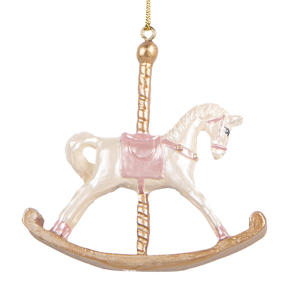 [6PR5412] Decorative Hanger Rocking Horse White Gold colored 8x2x7 cm