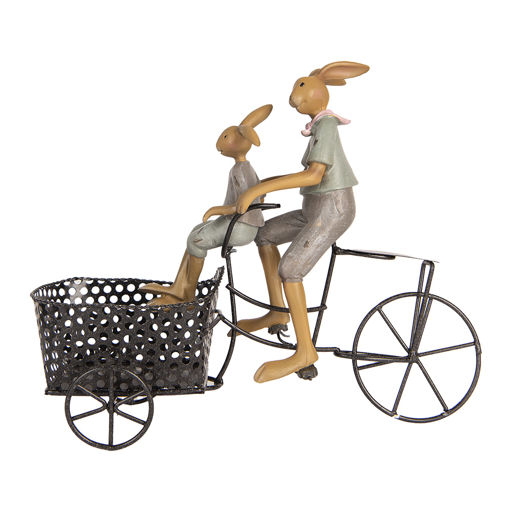 [6PR5421] Dekoration Kaninchen auf Fahrrad Braun Blau 28x12x23 cm