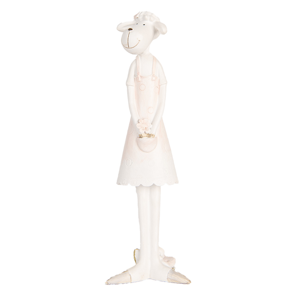 [6PR5470] Statua Decorativa Pecora Bianco Rosa 6x4x17 cm