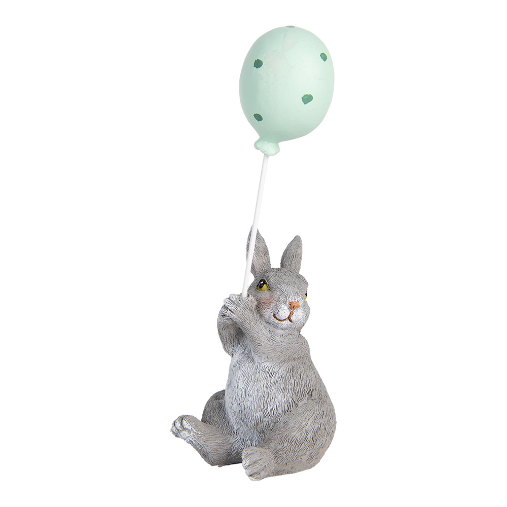 [6PR5475] Deko Kaninchen mit Ballon Grau Blau 7x6x18 cm