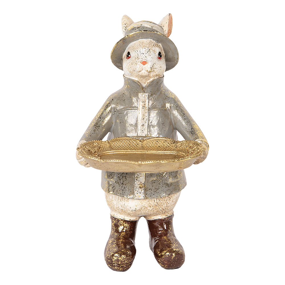 [6PR5496] Dekoration Kaninchen mit Schale Beige 15x19x29 cm