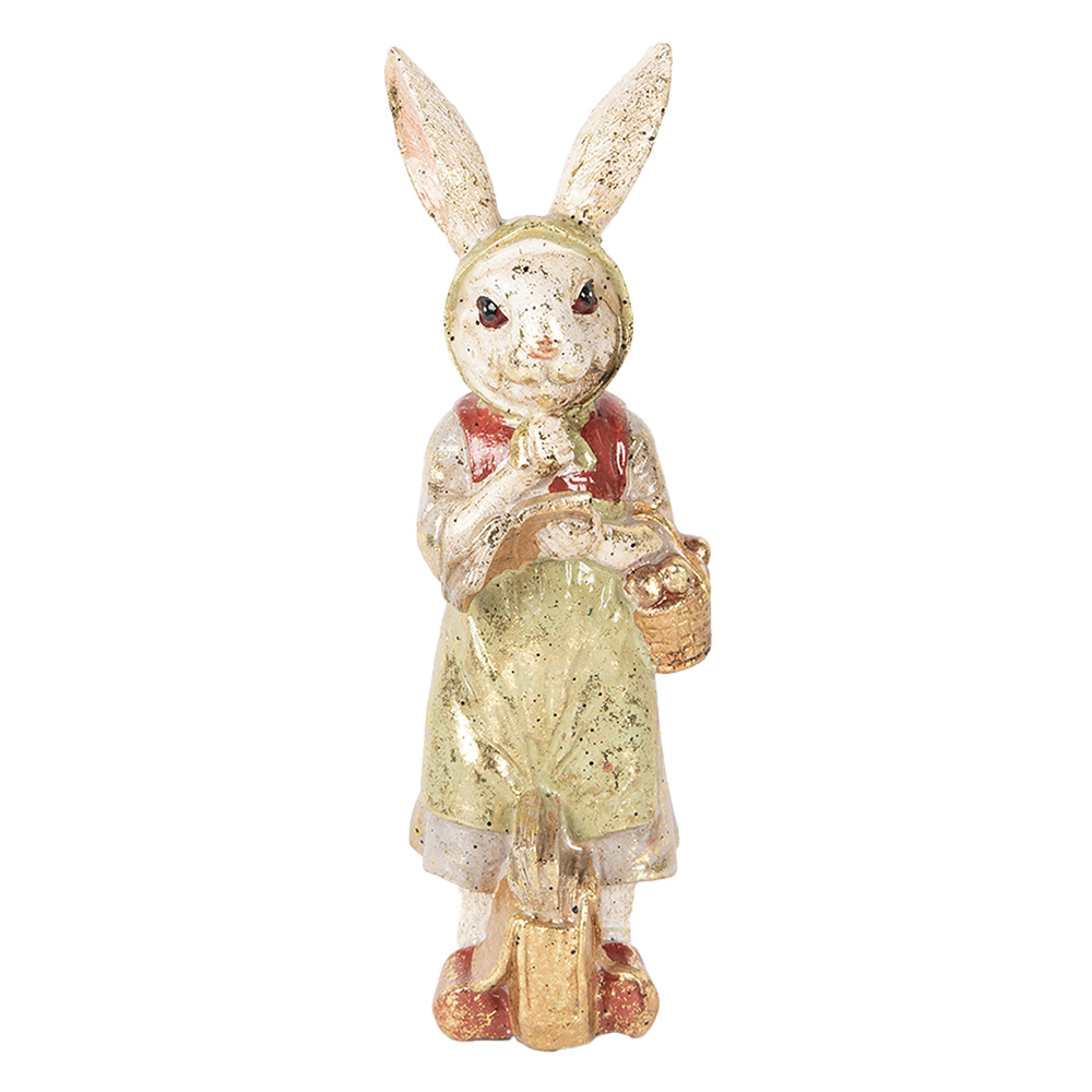 [6PR5508] Deko Kaninchen Beige Grün 7x6x21 cm