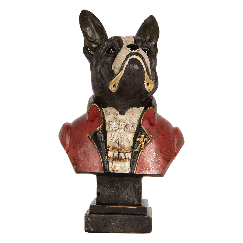 [6PR5577] Decorativa Busto Cane Nero Rosso 15x12x26 cm