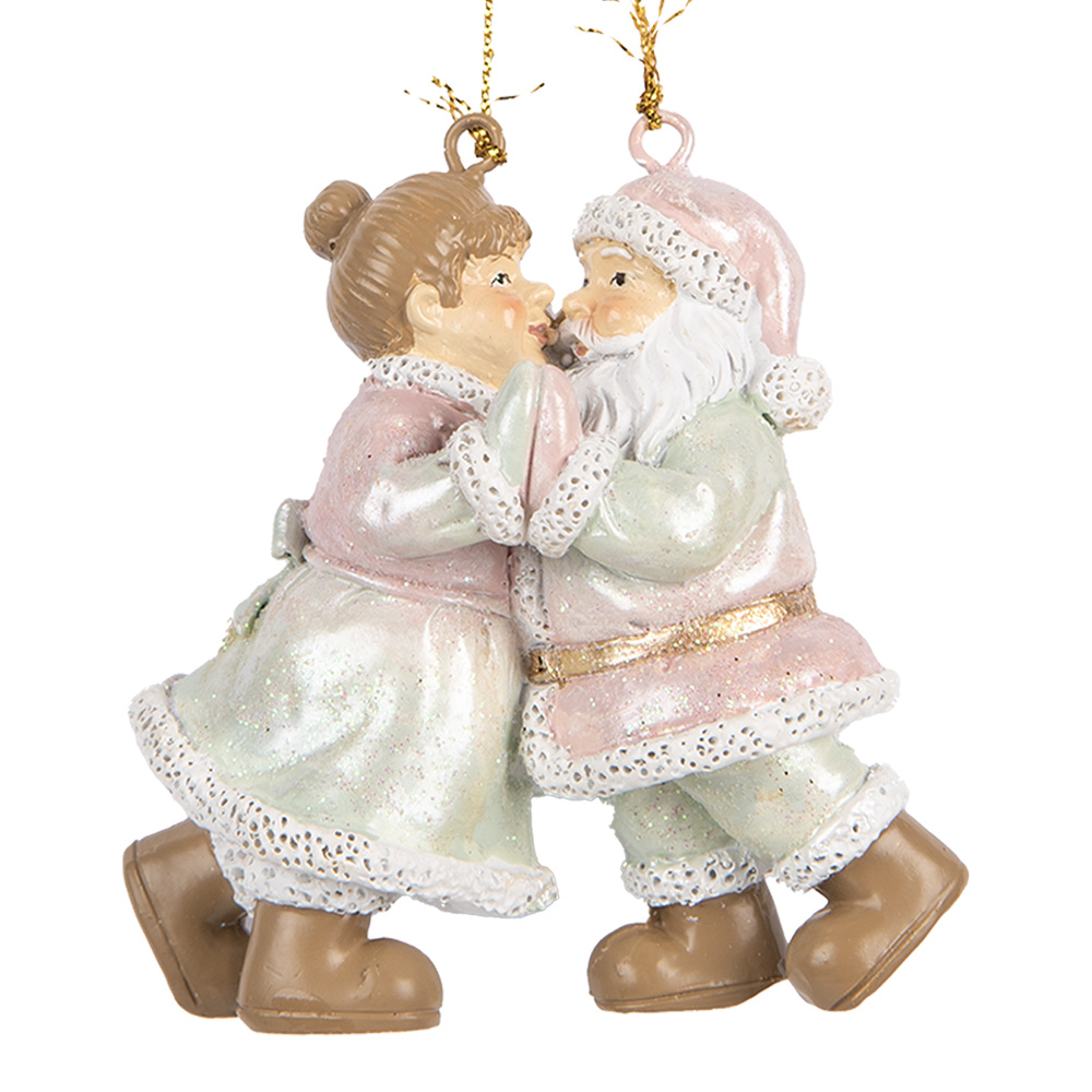 [6PR5656] Deko Anhänger Weihnachtsmann mit Frau Rosa Grün 7x4x8 cm