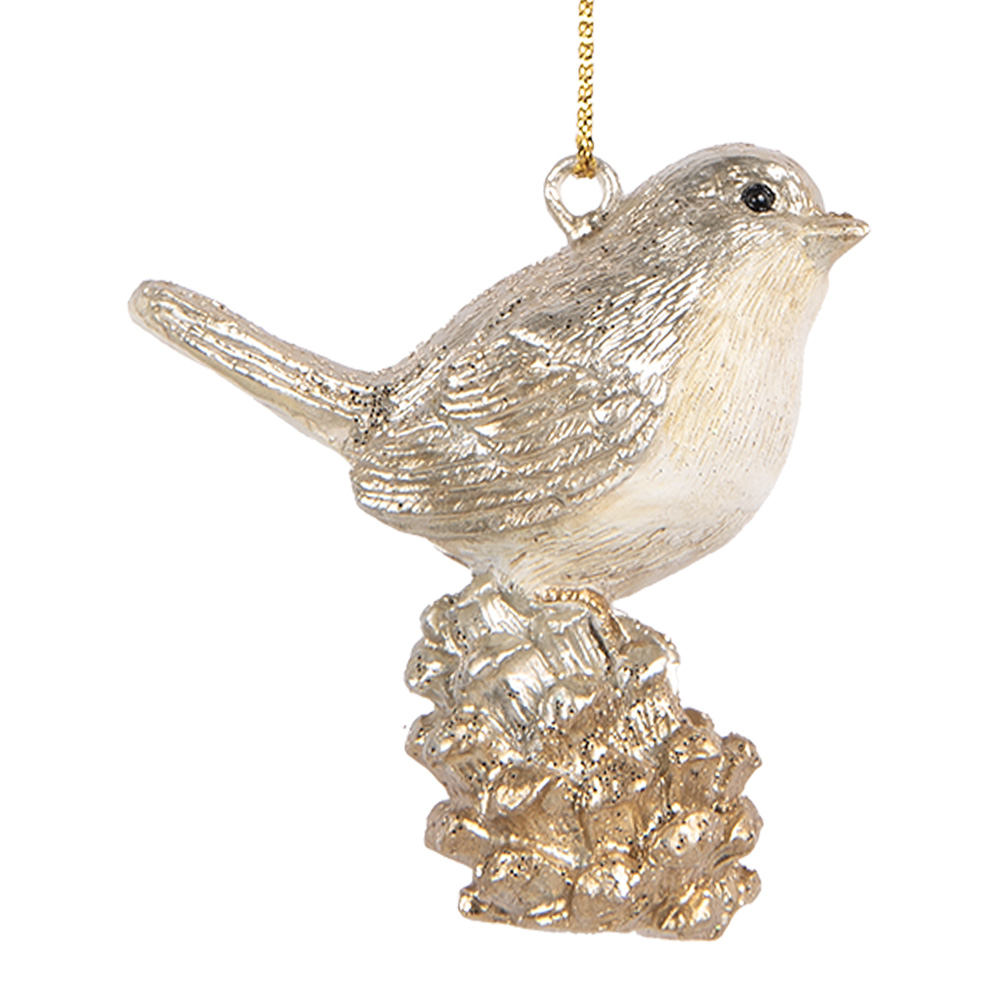 [6PR5660] Deko Anhänger Vogel Beige Goldfarbig 6x3x6 cm