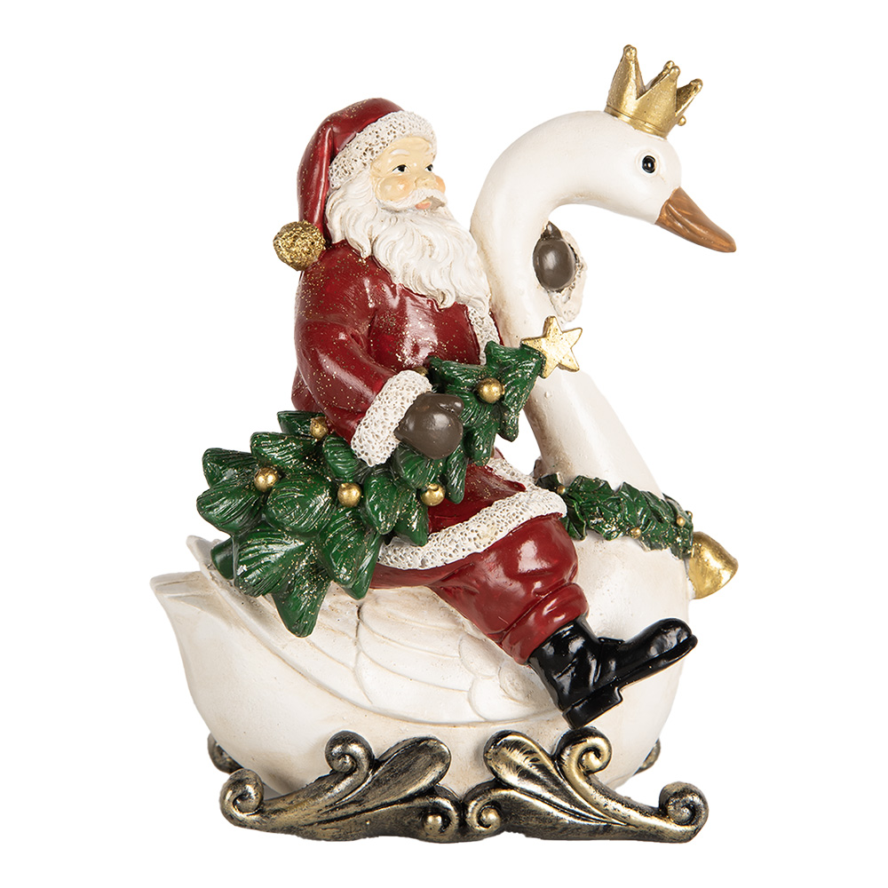 [6PR5671] Décoration de Noël Père Noël sur un cygne Rouge Blanc 13x10x16 cm