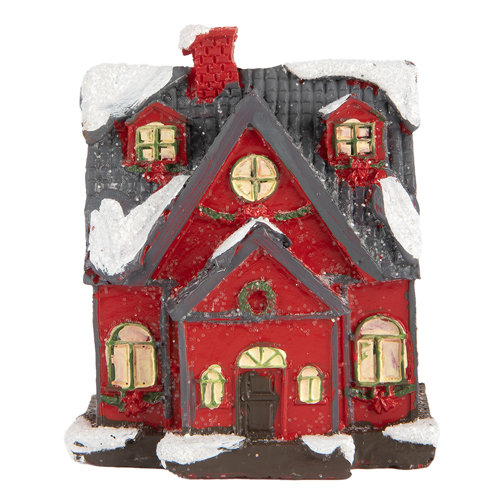 [6PR5739] Decoration House with LED Red Grey 6x5x7 cm