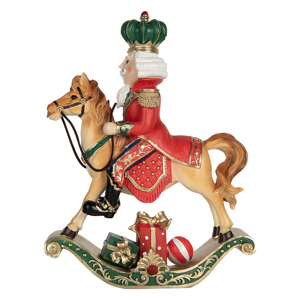 [6PR5768] Decoration nutcracker on rocking horse Brown Red 24x8x31 cm