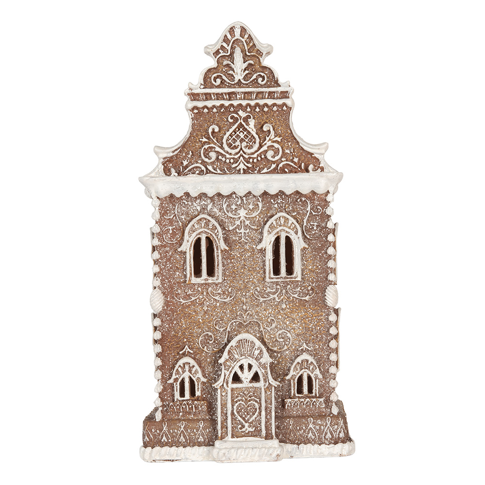 [6PR5806] Dekoration Haus mit LED Braun Weiß 17x15x35 cm