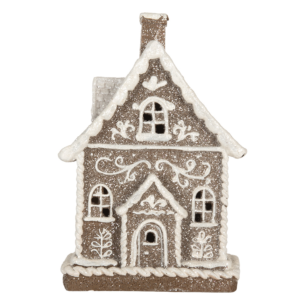 [6PR5811] Dekoration Haus mit LED Braun Weiß 16x10x23 cm