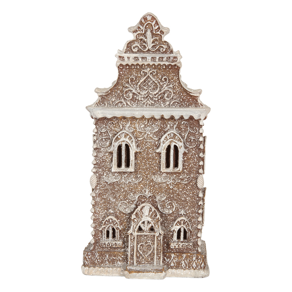 [6PR5832] Decoration House with LED Brown White 12x11x25 cm