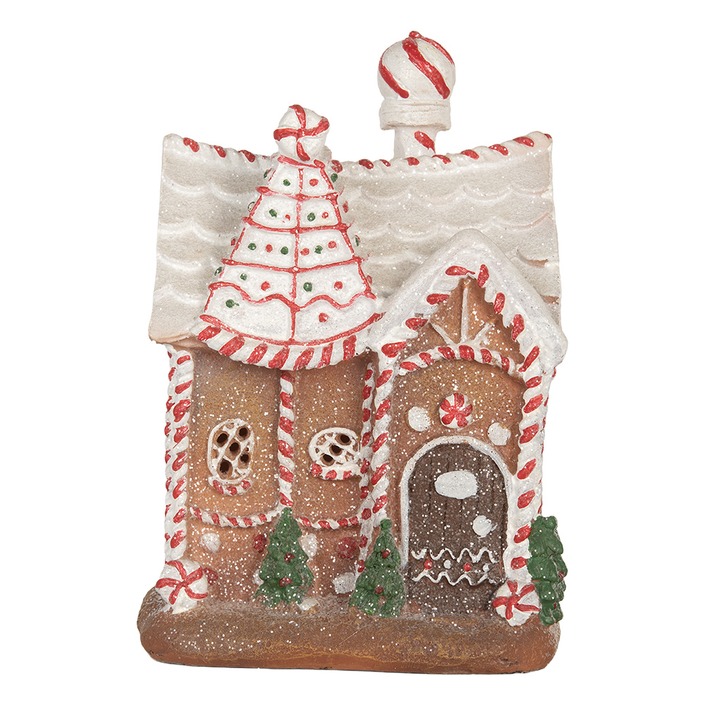 [6PR5834] Decoration House with LED Brown White 16x12x23 cm