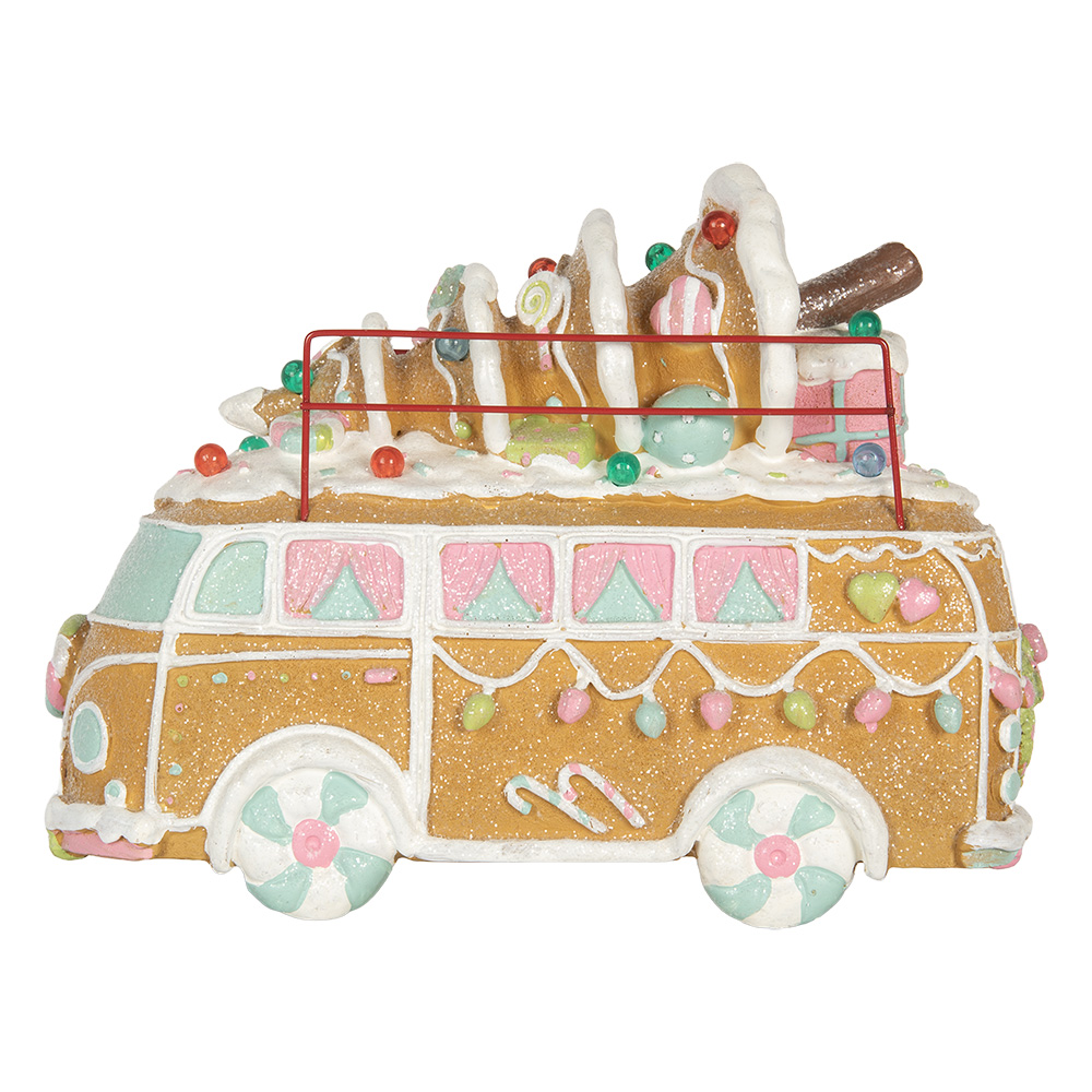 [6PR5837] Decoration Bus with LED Brown White 31x12x23 cm / 2xAAA