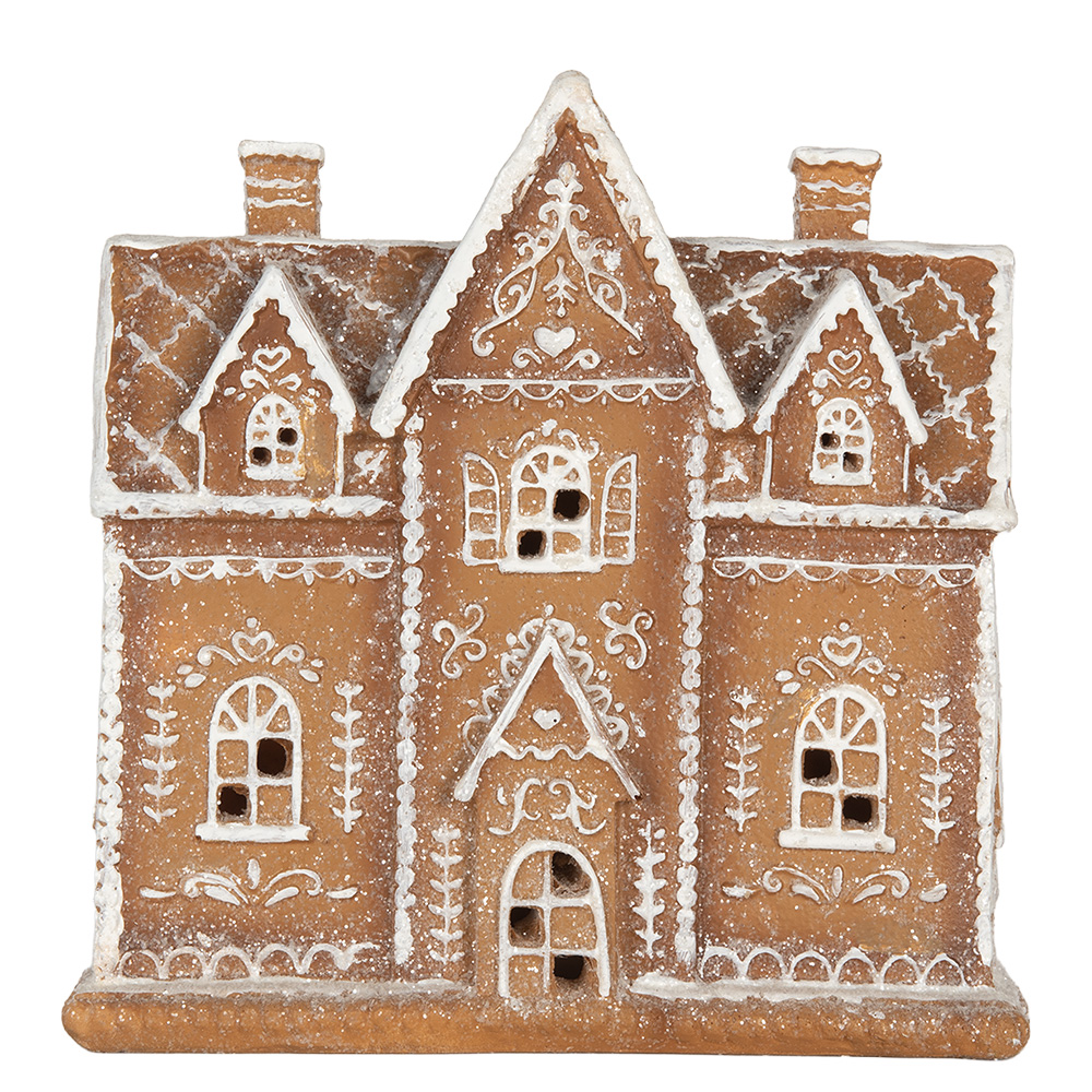 [6PR5841] Dekoration Haus mit LED Braun Weiß 21x8x20 cm