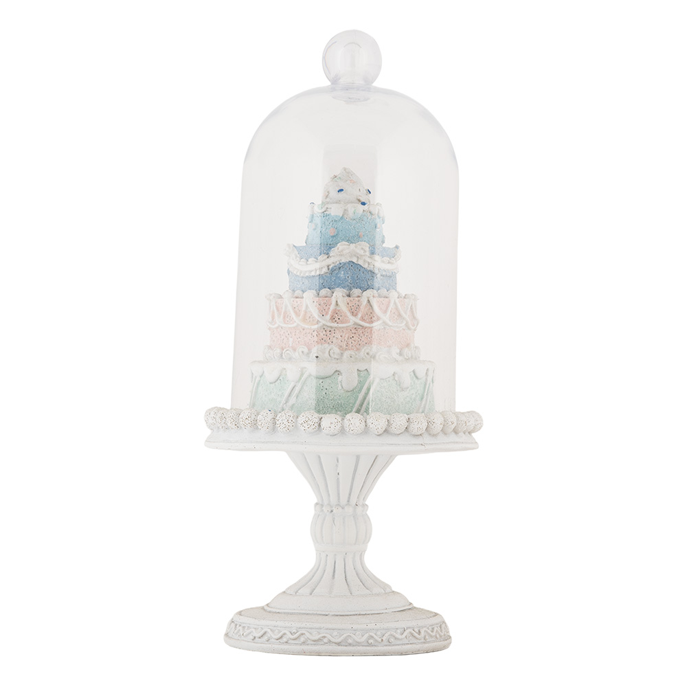 [6PR5847] Glass Cloche with decoration White Blue Ø 13x27 cm