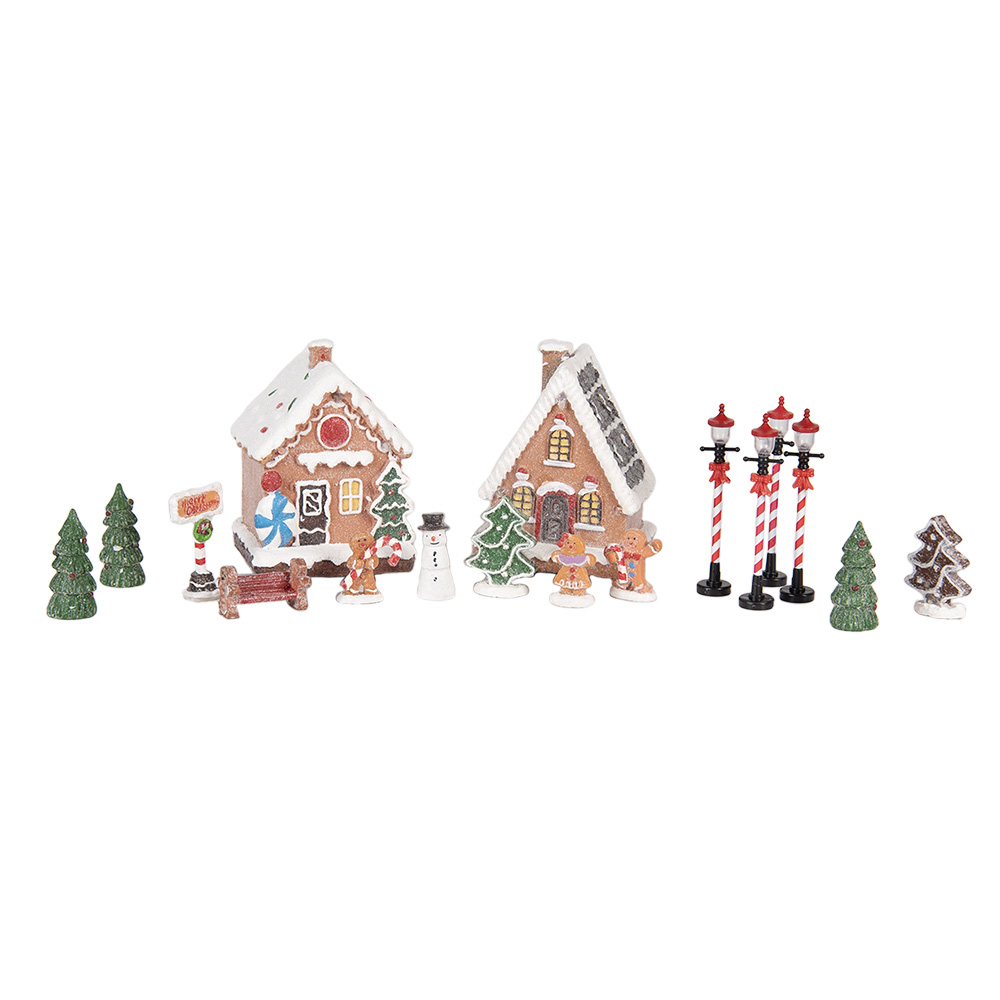 [6PR5868] Dekoration Häusern mit LED (set 17) Braun Weiß 9x8x13 cm / 2xAAA