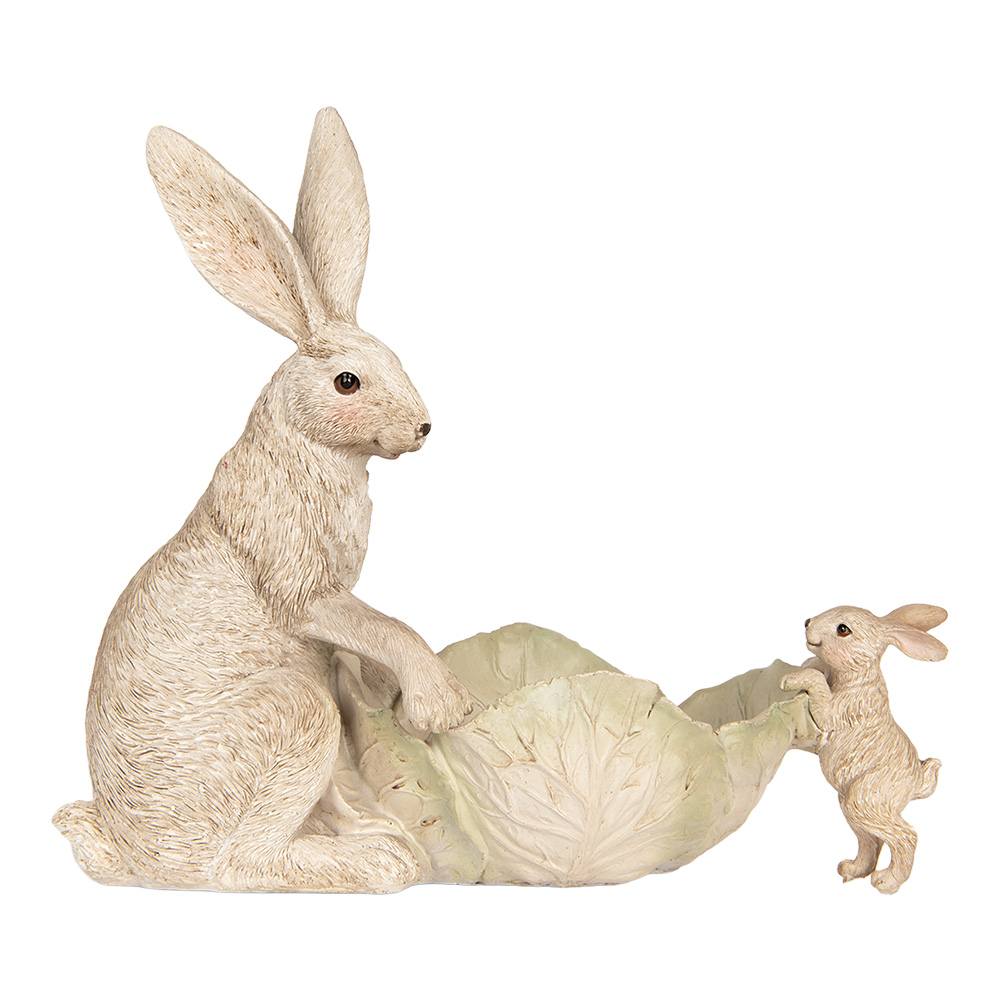 [6PR5905] Dekoration Kaninchen mit Schale Beige 29x14x26 cm