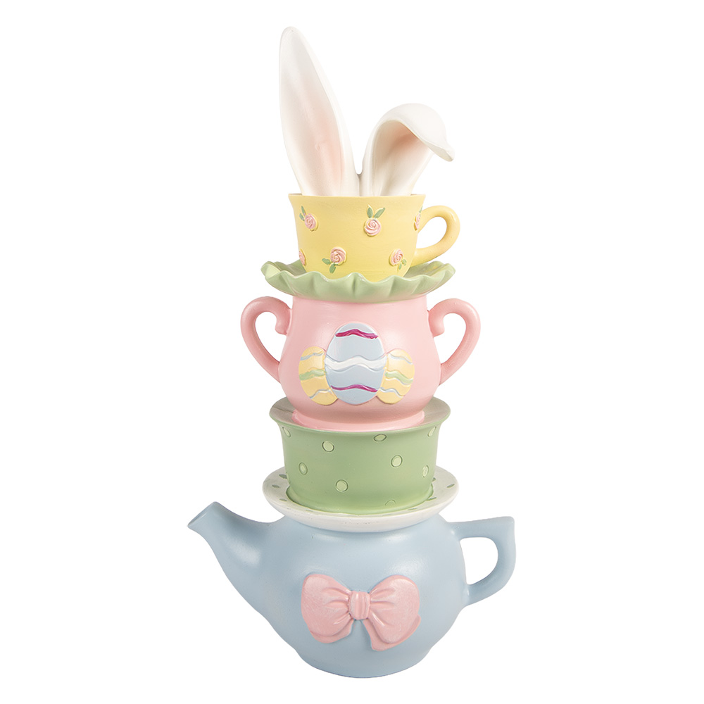 [6PR5930] Decoratie theepot met kopjes gestapeld 16x11x30 cm