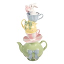 Décoration théière avec tasses empilées Vert Multi 25x19x45 cm