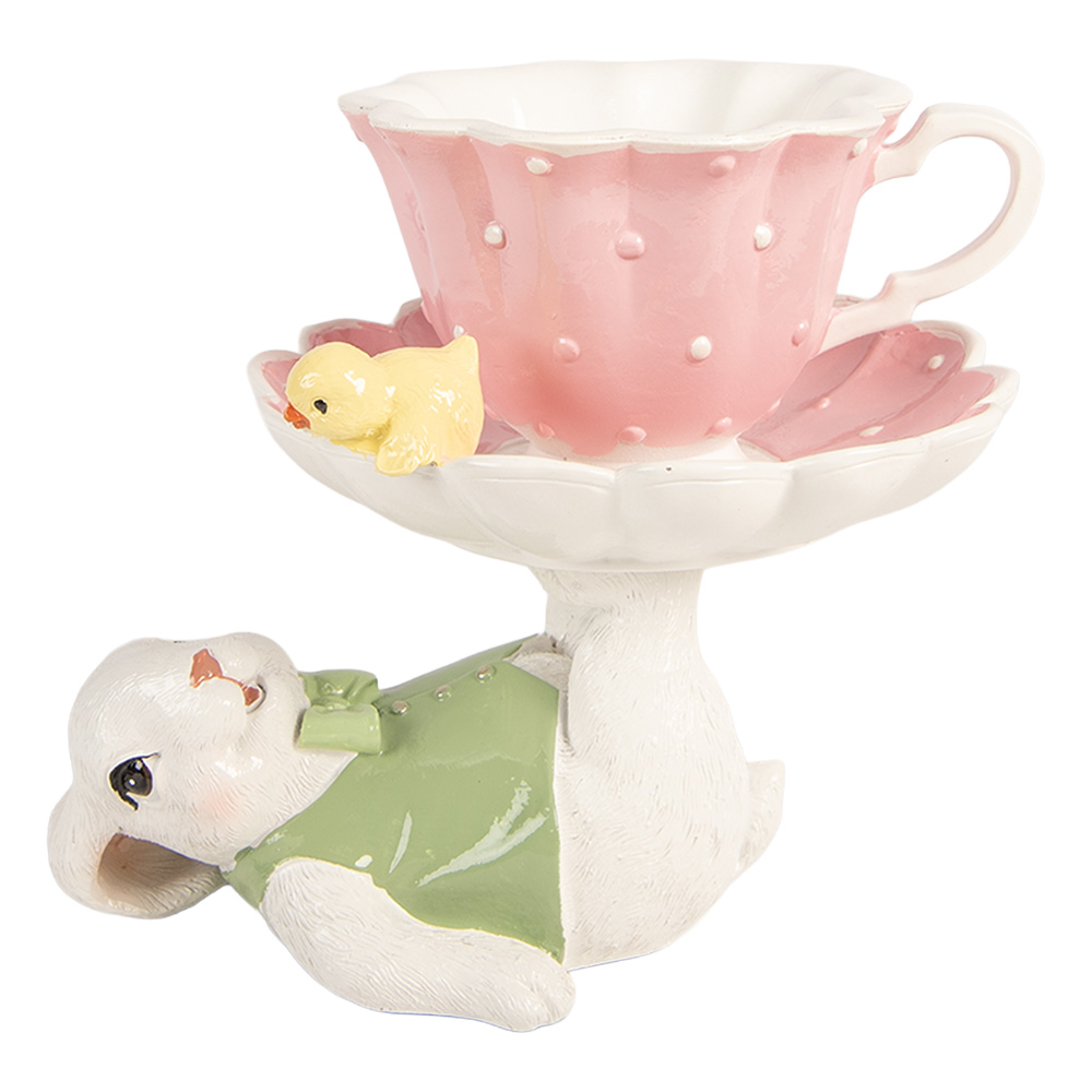 [6PR5937] Decoration Rabbit White Pink 20x14x17 cm