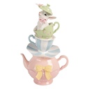 Decorazione teiera con tazze impilate Bianco Rosa 16x13x26 cm