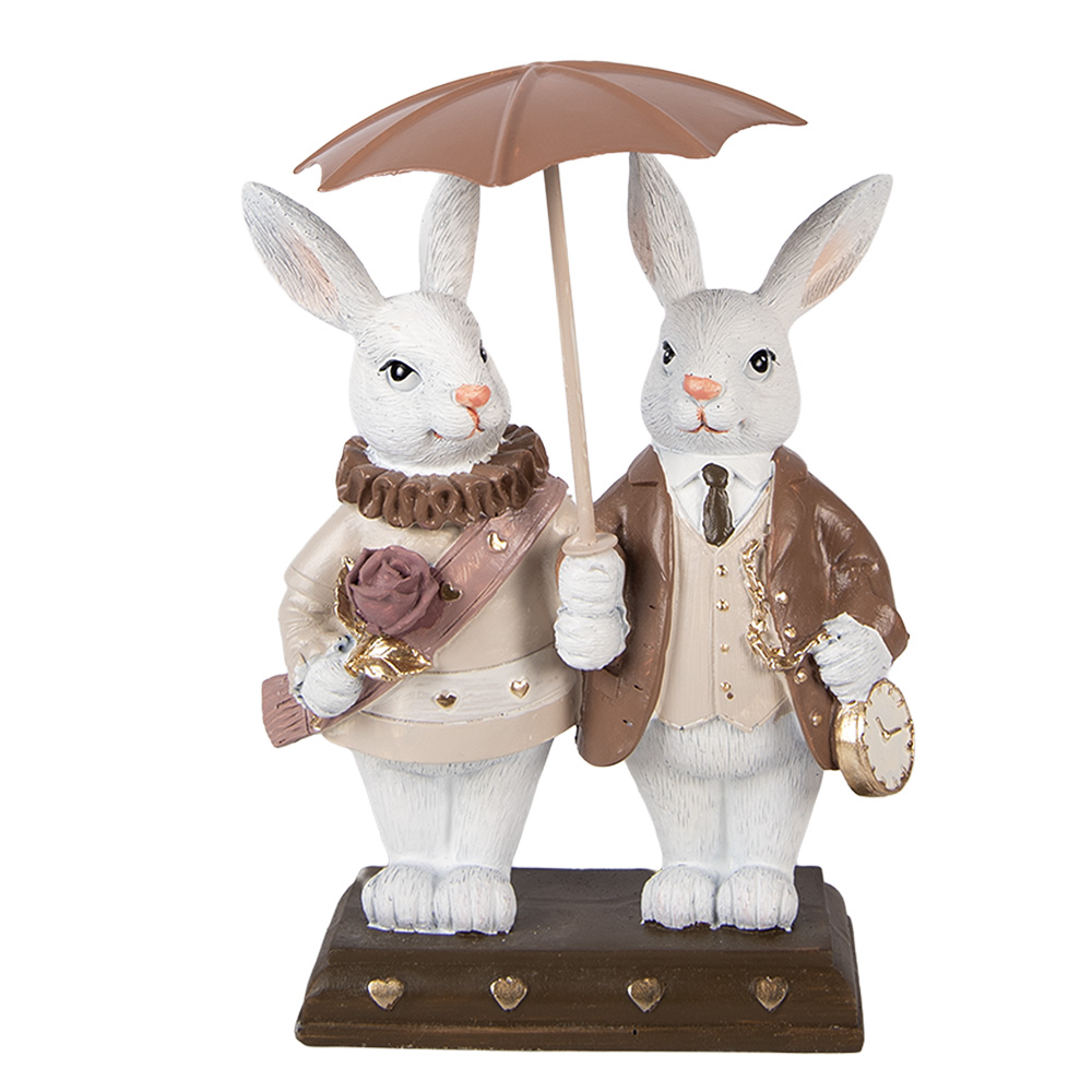 [6PR5972] Deko Kaninchen mit Regenschirm Weiß Braun 13x6x16 cm