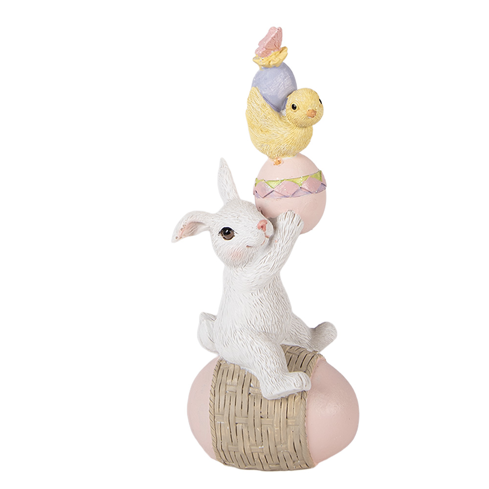 [6PR5978] Decoration Rabbit on egg White Pink 8x6x19 cm