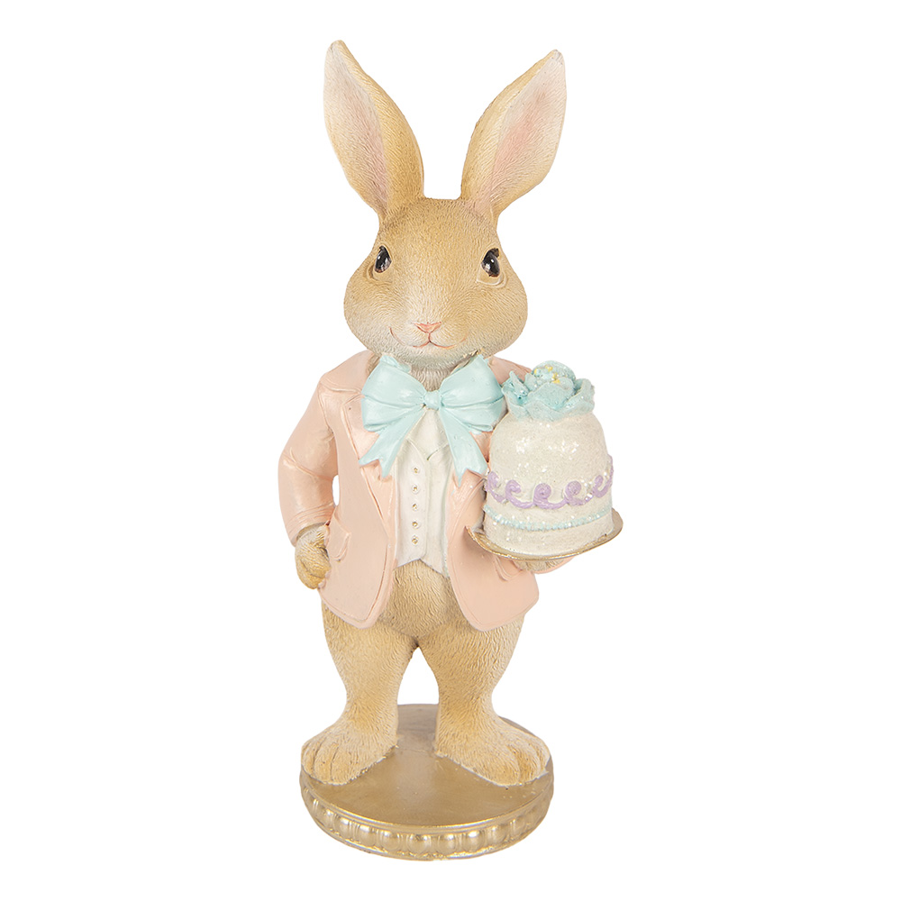 [6PR6008] Décoration Lapin Beige Rose 9x7x19 cm