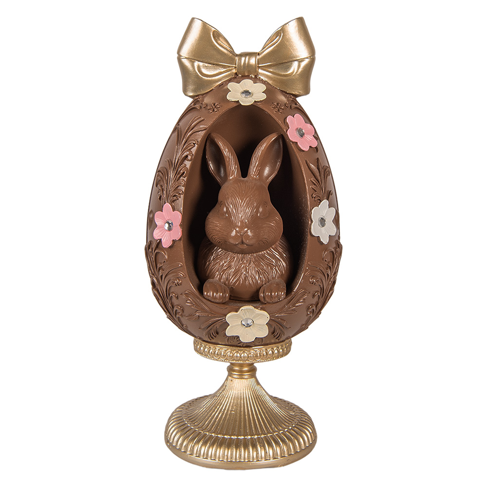 [6PR6016] Decorazione uovo con coniglio Marrone Color oro Ø 12x26 cm