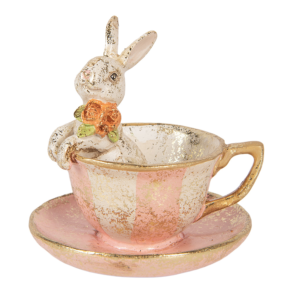 [6PR6032] Decoration Rabbit in cup Beige Pink Ø 12x12 cm