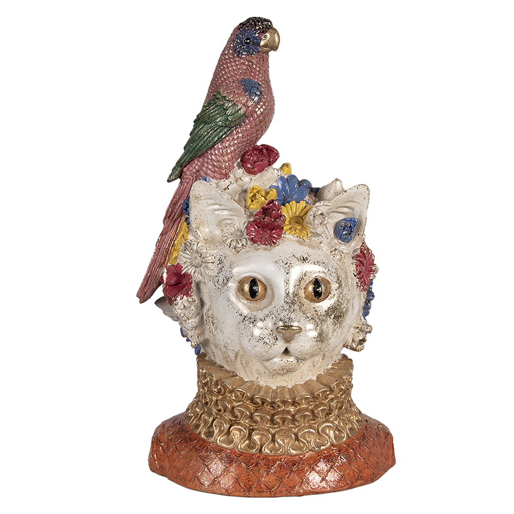 [6PR6040] Decoratie buste kat met vogel 24x21x40 cm