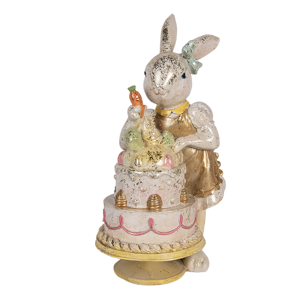 [6PR6042] Décoration Lapin avec gâteau Blanc Couleur or 20x15x36 cm