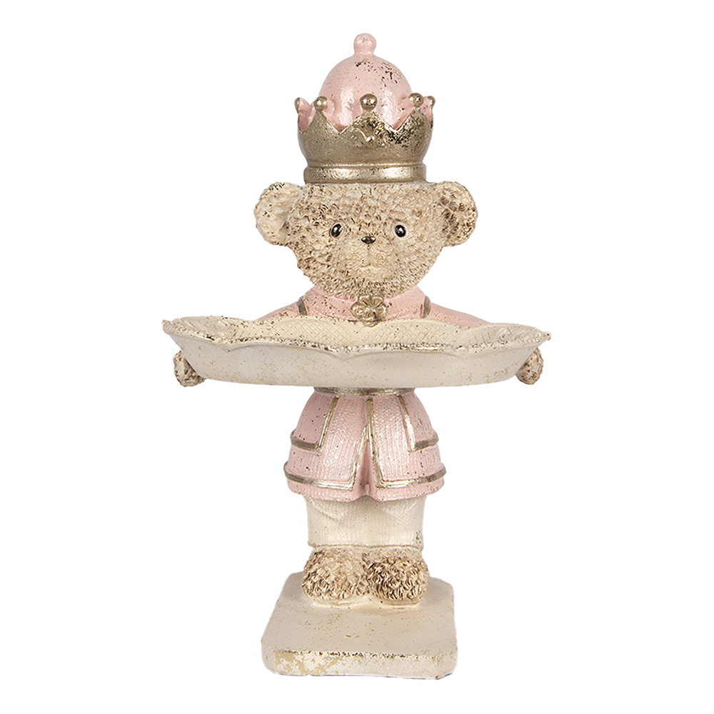 [6PR6047] Dekoration Bär mit Schale Beige Rosa 14x13x24 cm