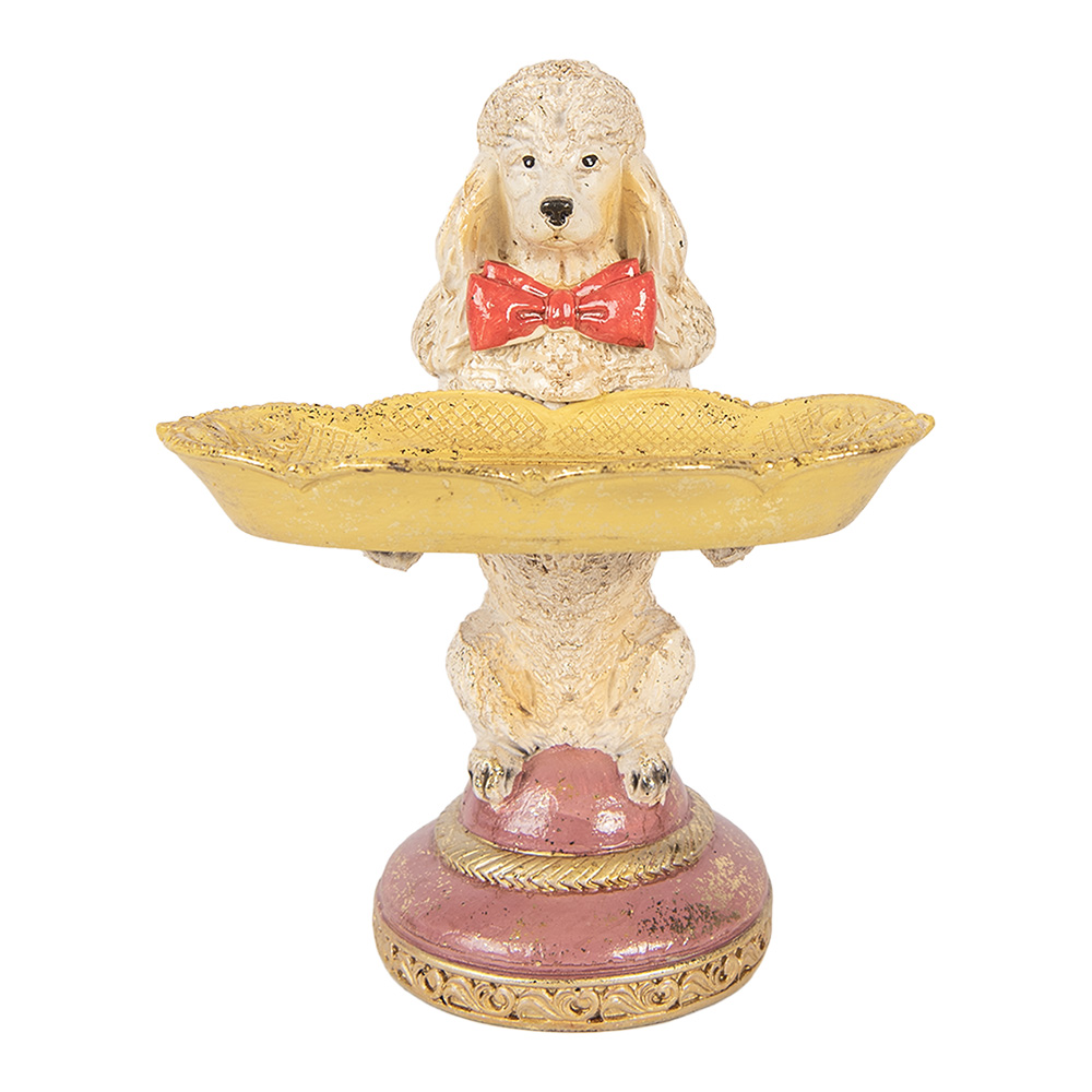 [6PR6048] Decorazione Cane con scodella Beige Giallo 15x16x21 cm