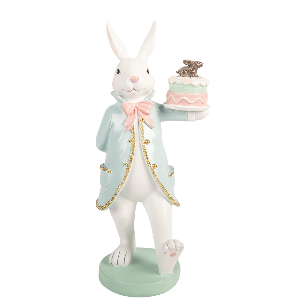 [6PR6100] Decoration Rabbit with cake White Blue 13x11x28 cm