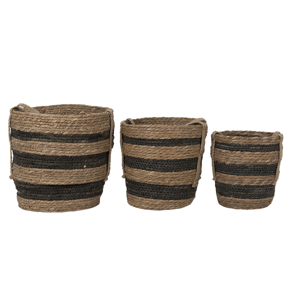 [6RO0549] Storage Baskets Set of 3 Brown Ø 33x33 / Ø 28x30 / Ø 24x26 cm