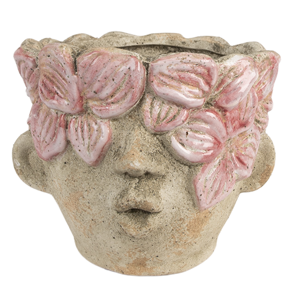 [6TE0583] Vaso Porta Pianta Beige Rosa 19x18x15 cm