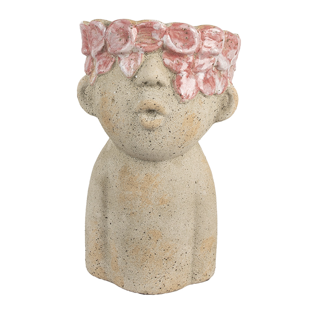 [6TE0584M] Pot de fleurs d`intérieur Beige Rouge 16x15x25 cm