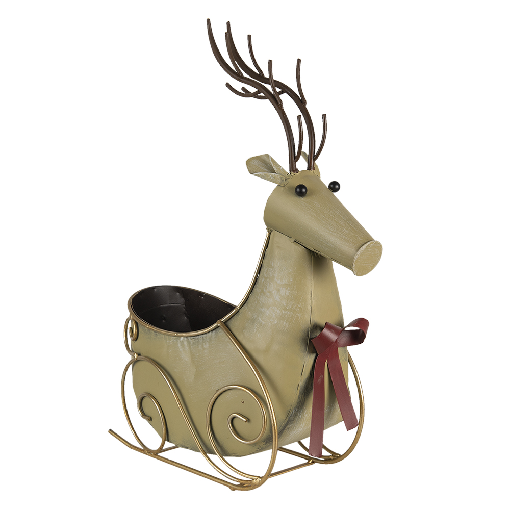 [6Y4594] Planthouder slee met rendier 33x17x44 cm