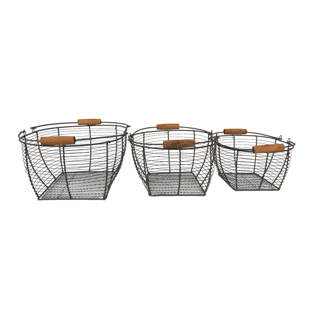 [6Y4660] Cestini portaoggetti set di 3 Marrone 35x26x14 cm