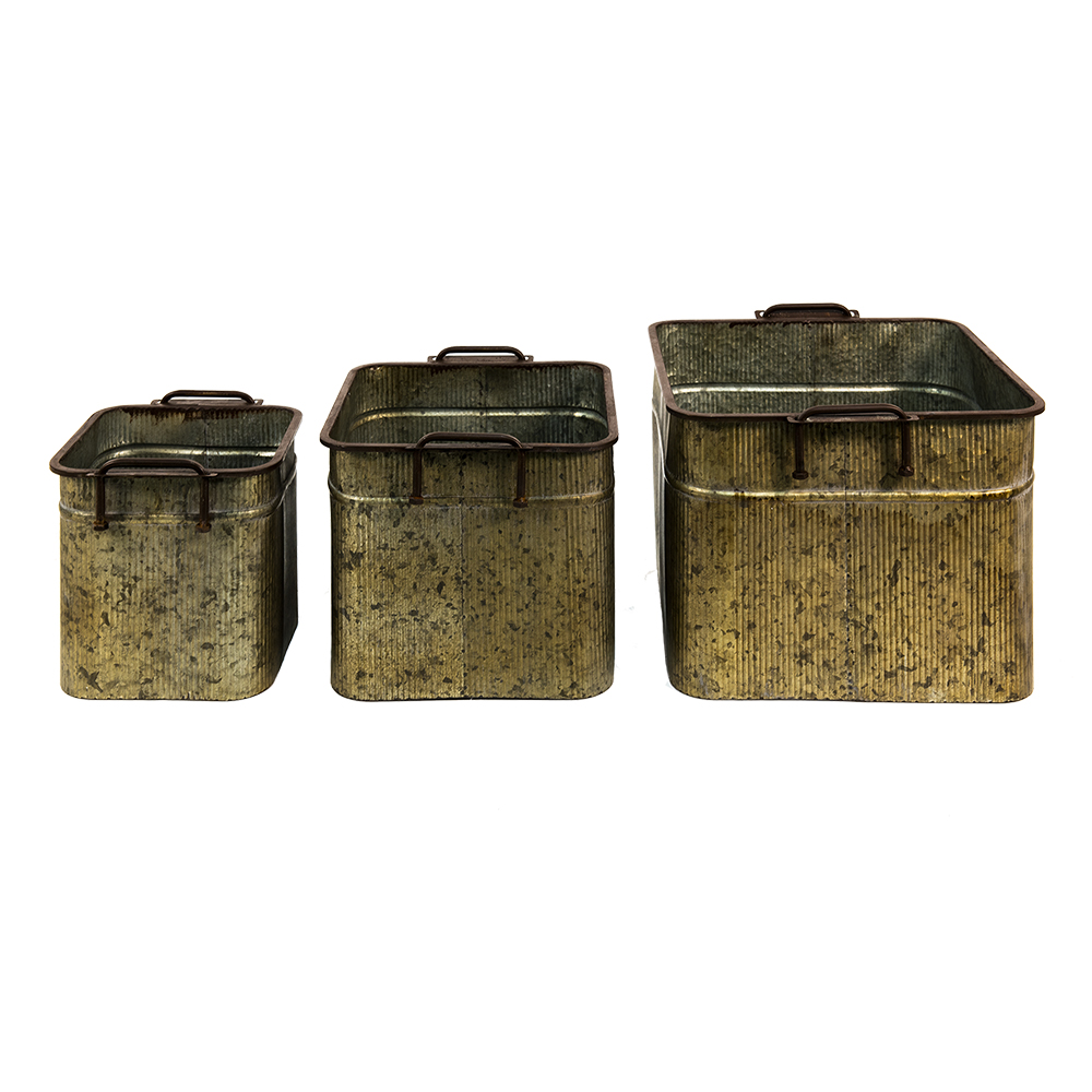 Decoratie ijzeren teil (3) 42x38x28 / 34x31x25 / 27x23x22 cm
